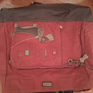 Chala Red and Brown Dog Motif Travel Bag